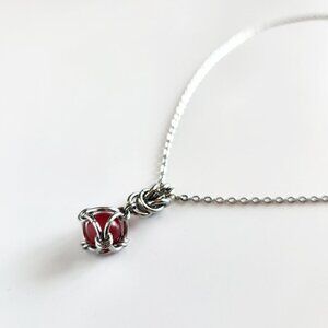 Gothic Victorian Vampire red caged pearl necklace with a small silver chain